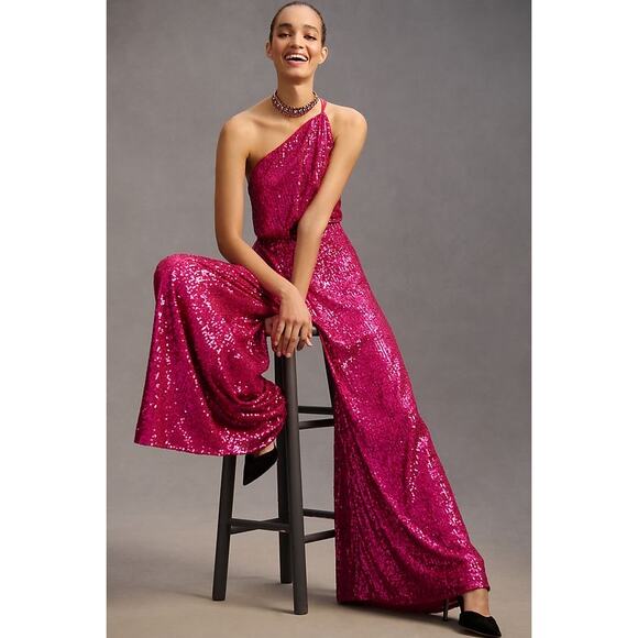 Anthropologie Zunilda Gutierrez Sequin Jumpsuit Pink Wide Leg Special Occassion - Picture 13 of 13